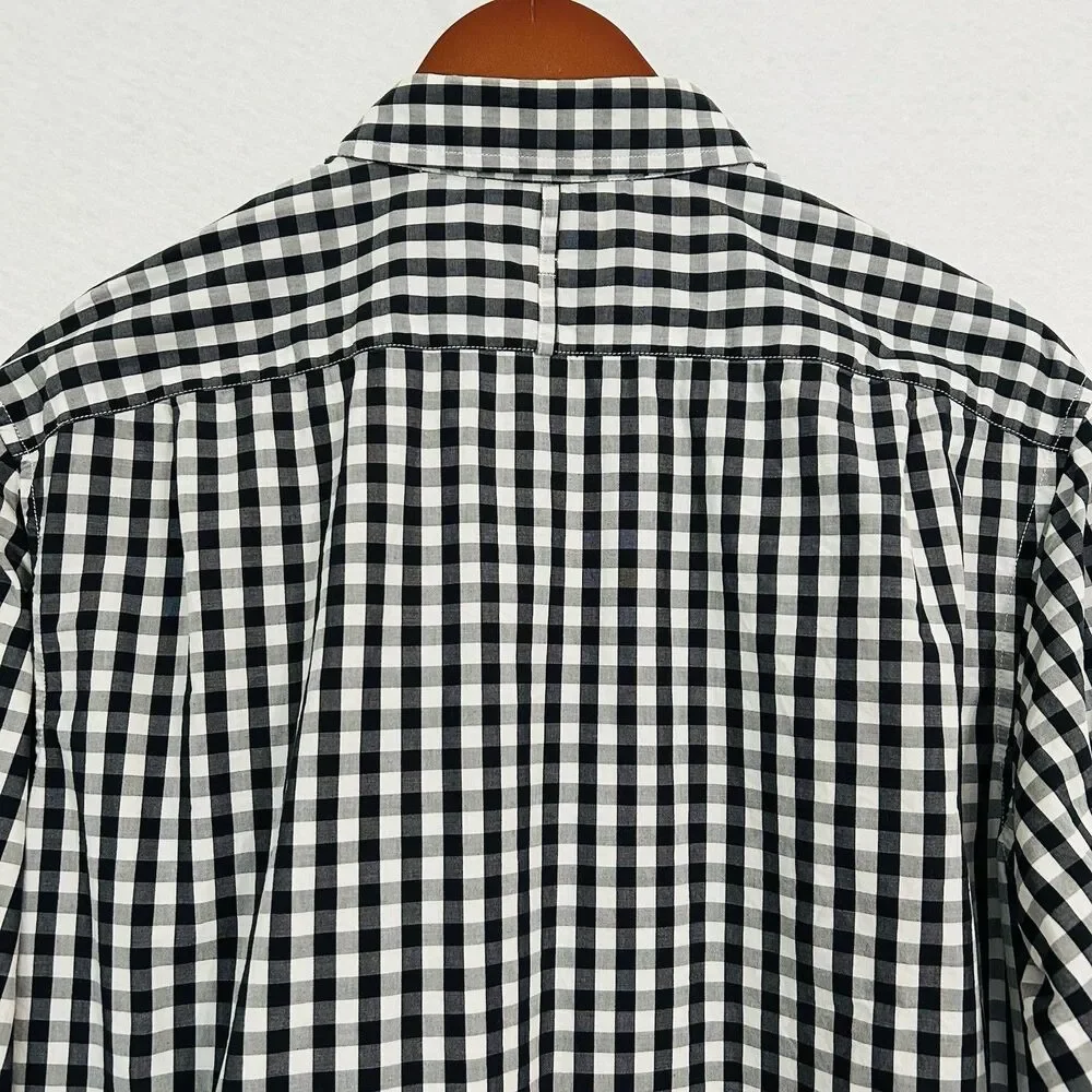 Banana Republic Shirt Men M 15-15 1/2 Black White Plaid Button Down Casual Prepy